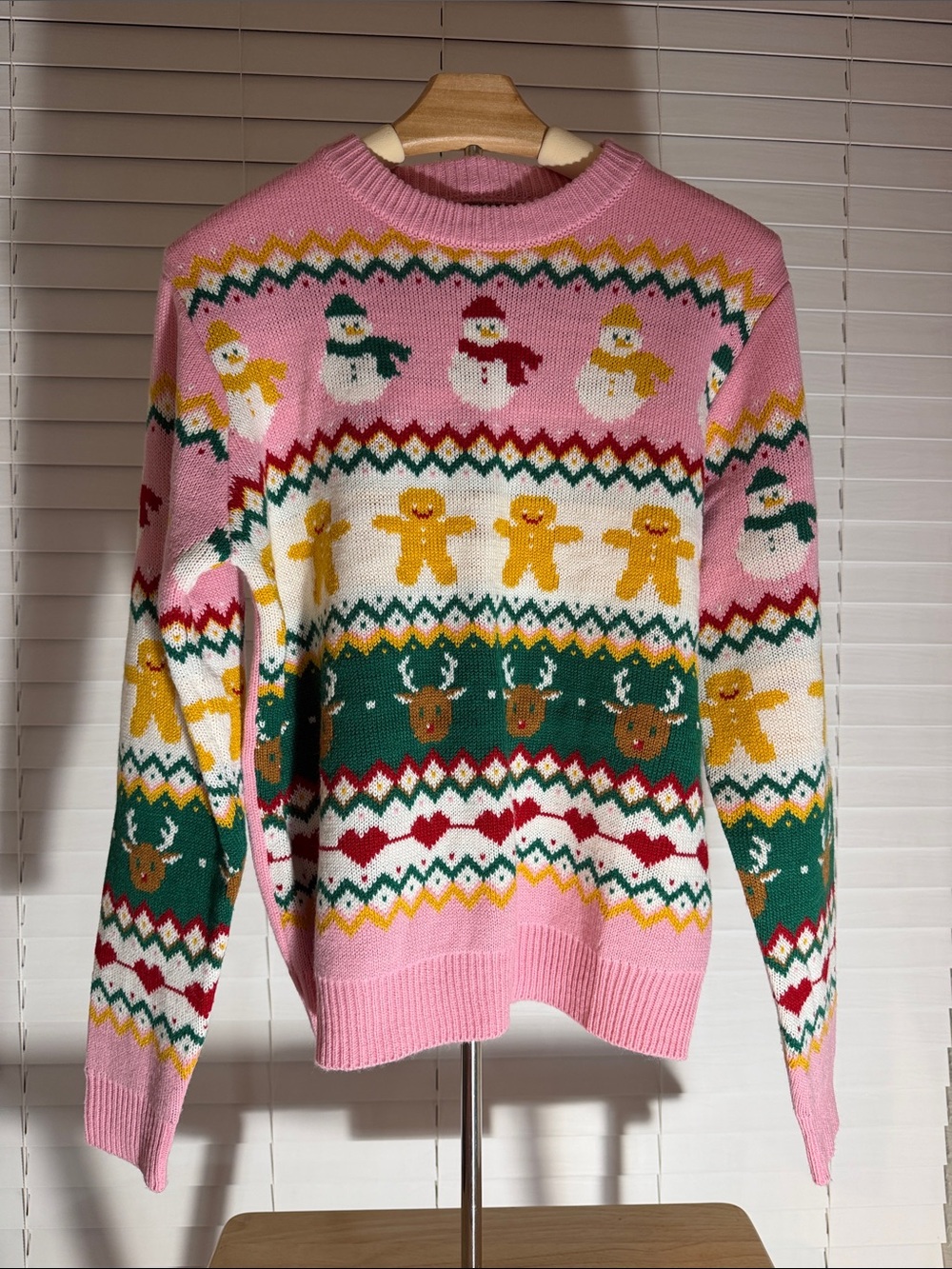 Pink Holiday Patterned Knit Sweater
